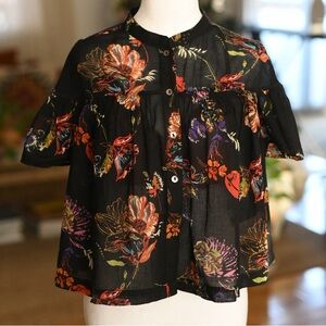 Free People Black Floral Blouse